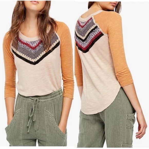 Free People We the‎ Free Embroidered Raglan Sleeve Top - Picture 1 of 8